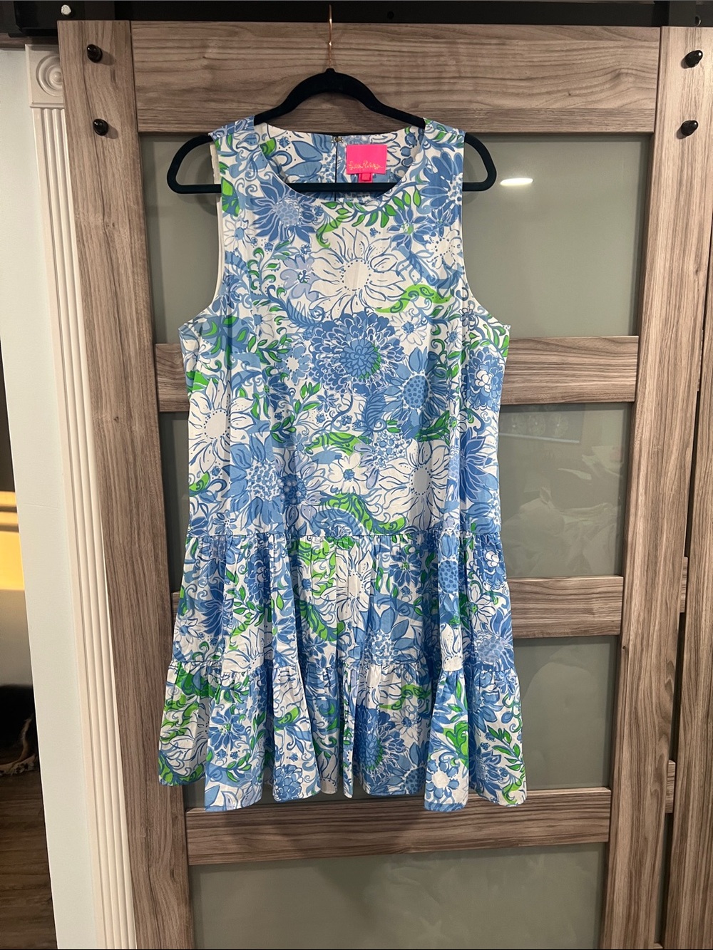 Lilly Pulitzer Blue, White & Green Floral Tiered Sundress